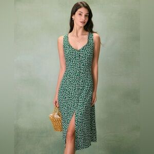 RIHOAS | Dresses | Rihoas The Green Jacquard Cap Sleeve Satin Midi Dress 2  | Poshmark